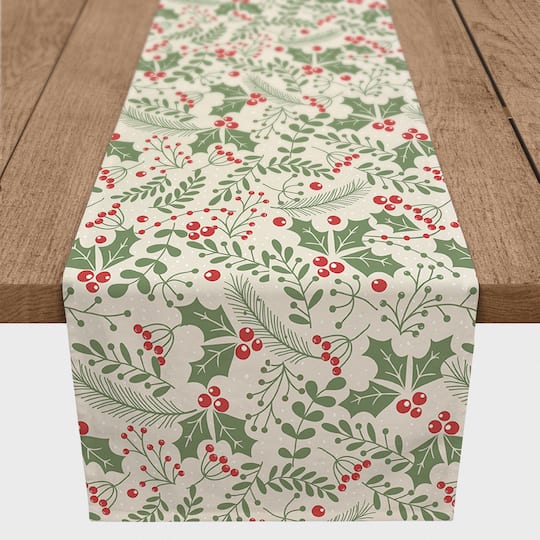 90&#x22; Holly Pattern Poly Twill Table Runner